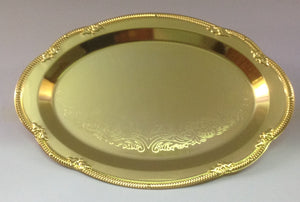 SAT 1010 - Oval shaped Floral Design Gold color Plate Medium Size