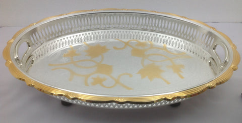 SAH 3010  -  Lotus Design Oval Shaped Silver Tray with Wavy designer edging