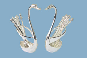 SAT-HM5222SPS-FKS : Silver Plated plain Swan Spoon Set & Fork Set