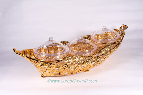SAT-007A : 24K Gold plated 3 Pcs Nut/Chocolate Box Boat Design