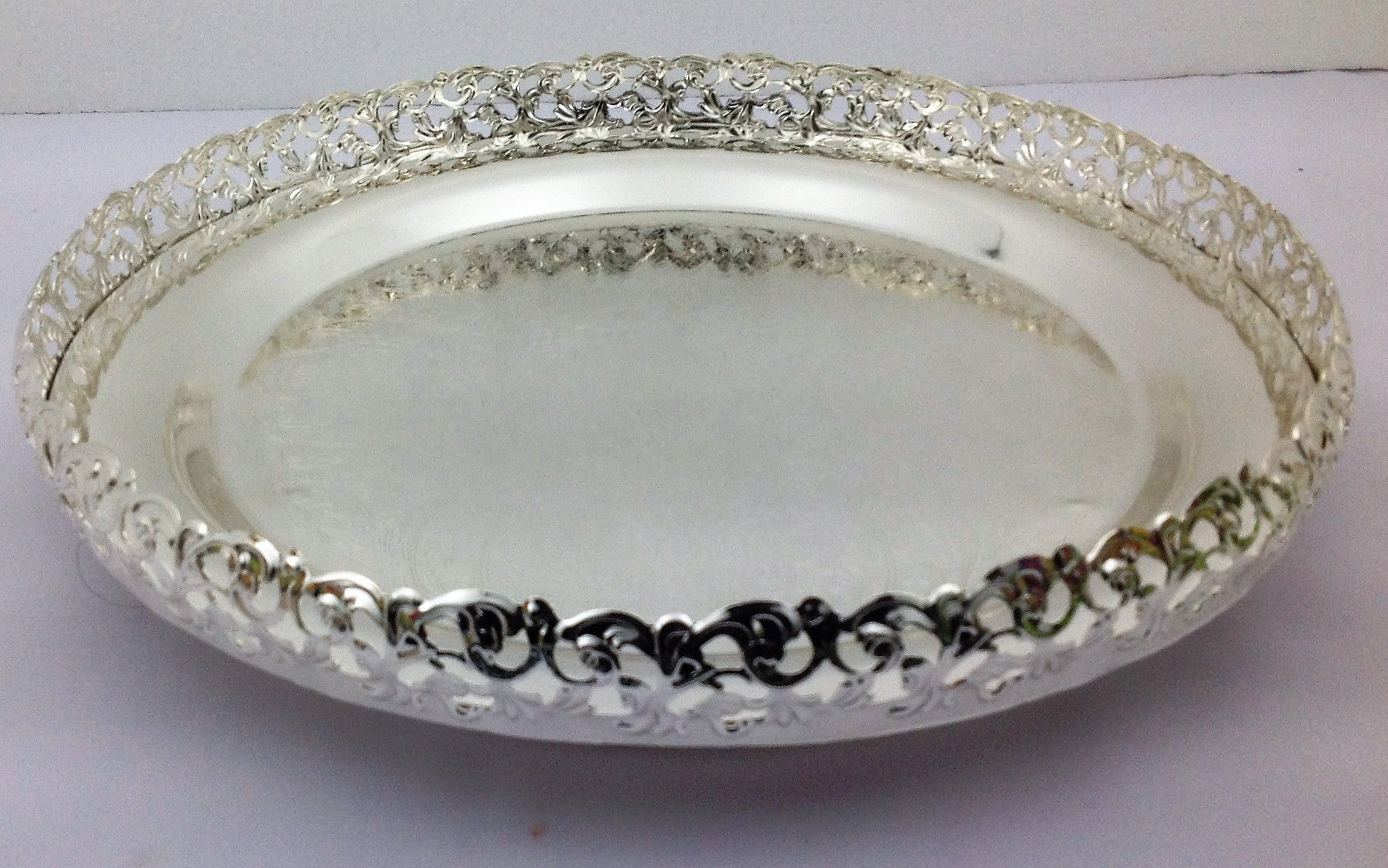 SAT 2003 - Silver Coated Floral Design Round Plate