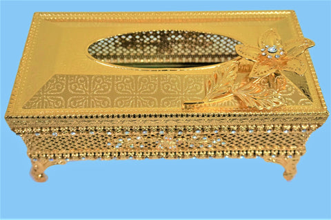 SFP-86348G : 24K Gold Plated Designer Tissue Box - Honey Comb Flower Design