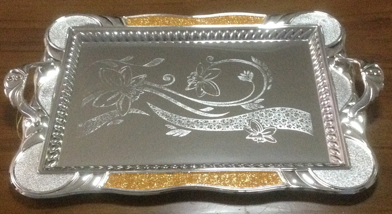 SAH 5012S  -  Silver Color Tray with  Gold color Crystal Beads