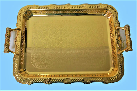 SNJ-1327A : Gold plated  Single designer tray - Rectangle shpae  with Handle